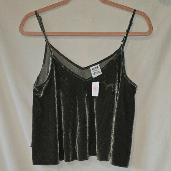 PINK Victoria's Secret Dark Green Crop Camisole Velour Size XS - Picture 1 of 4
